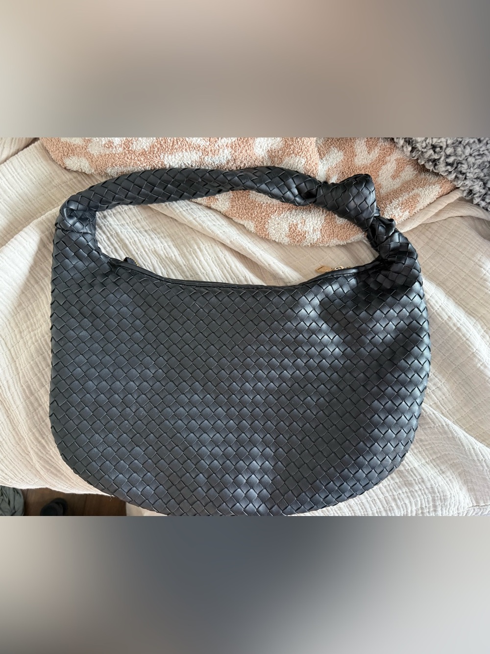 Melie Bianco Black Woven Shoulder Bag